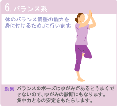 6.バランス系 体の前面に圧迫し背面を伸ばすことにより、腰や背中の緊張を取ります。